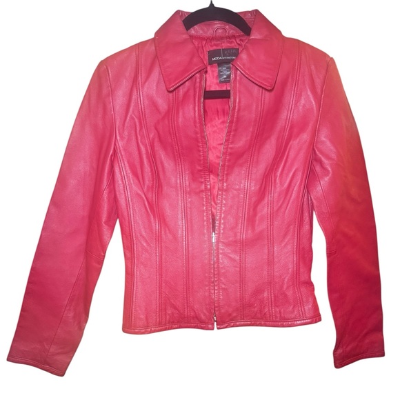 Moda International Jackets & Blazers - Vintage Moda International Red Leather Jacket Cropped Classic Size XS
